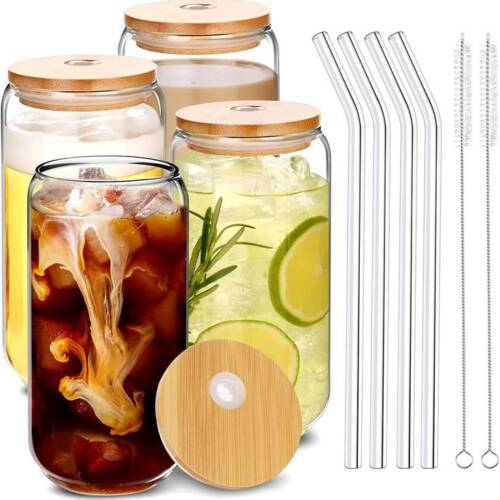 4pcs (glass + straw + wooden lid + straw brush)
